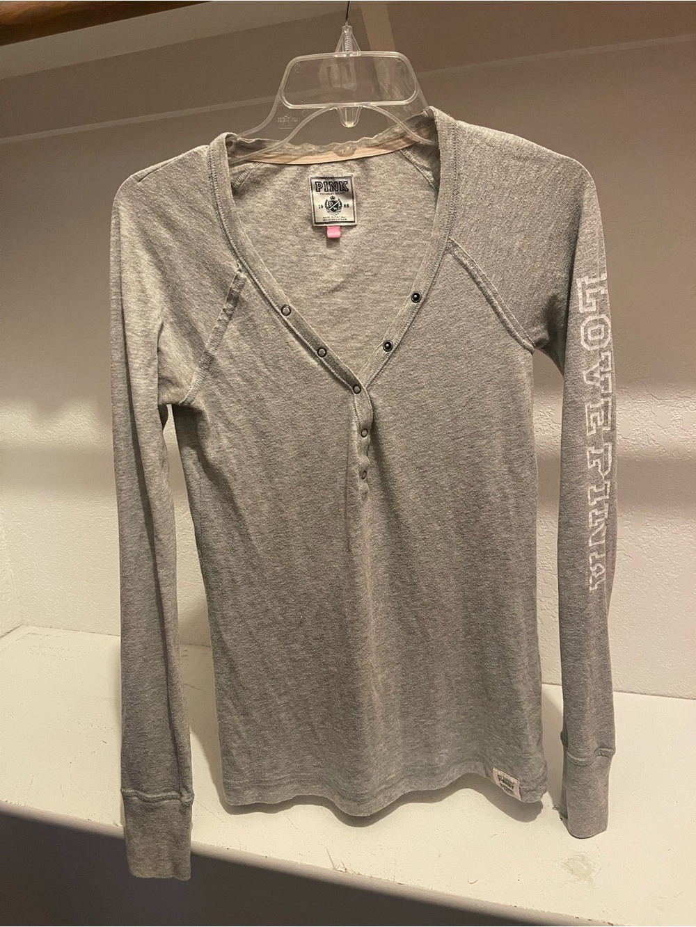 Victoria Secret Love Pink Grey Henley Top Small 2000s Bella Swan Elena Gilbert